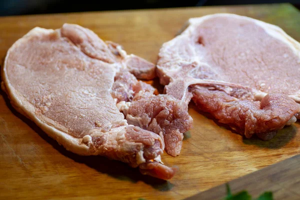 Roh Gewürztes Schweinekotelett Bereit Zum Kochen Hochwertiges Foto — Stockfoto