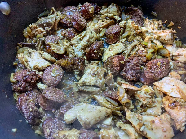Cajun Vagy Creole Csirke Kolbász Jambalaya Kiváló Minőségű Fénykép — Stock Fotó