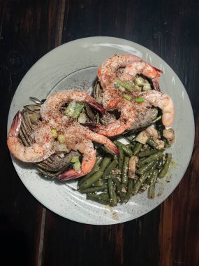 Lezzetli kaynatılmış karides yemeği. Yüksek kalite fotoğraf