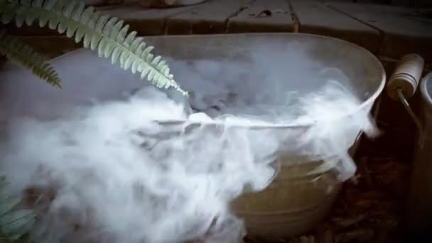 Dry Ice Clouds Vapor Cauldron Pail High Quality Footage — Stock Video