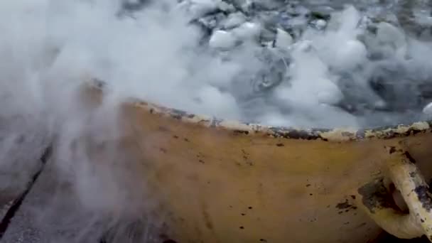 Dry Ice Clouds Vapor Cauldron Pail High Quality Footage — Stock Video