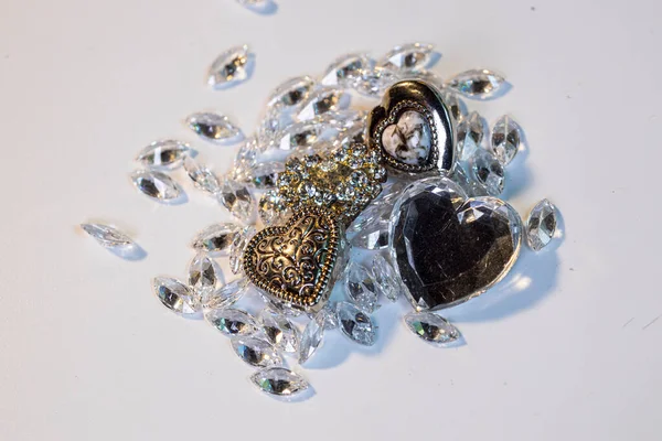 Διαμάντια Και Κοσμήματα Καρδιά Μακροεντολή Υψηλής Ποιότητας Φωτογραφία — Φωτογραφία Αρχείου