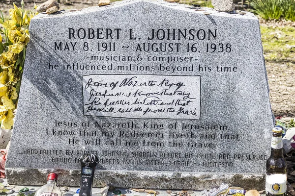 stock image Robert Johnson grave marker in Greenwood, MS. Considered to be the greatest influence on early blues known as Delta Blues music. High quality photo