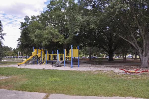 Empty playground with playground equipment. High quality photo
