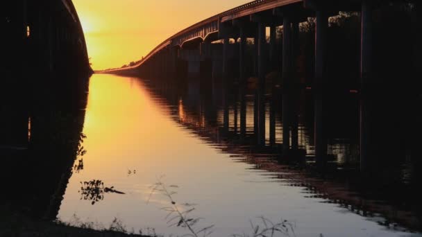 Louisiana Günbatımında Atchafalaya Bataklık Köprüsü Yüksek Kalite Görüntü — Stok video