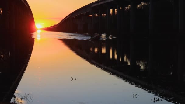 Atchafalaya Sumpfbrücke Bei Sonnenuntergang Louisiana Hochwertiges Filmmaterial — Stockvideo