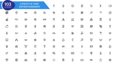 Yaşam Tarzı ve Eğlence ikonları. İnce çizgi simgeleri koleksiyonu. Özet simgesi