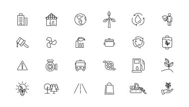 Endüstri ve Çevre ikonları. İnce çizgi simgeleri koleksiyonu. Vektör illüstrasyonu