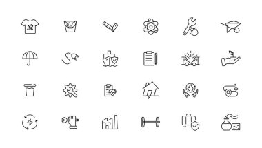 Endüstri ve Çevre ikonları. İnce çizgi simgeleri koleksiyonu. Vektör illüstrasyonu