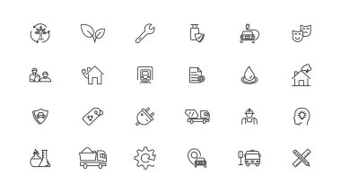 Endüstri ve Çevre ikonları. İnce çizgi simgeleri koleksiyonu. Vektör illüstrasyonu