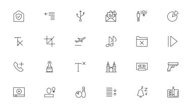 İnce çizgi simgeleri ayarlandı. İnce çizgi basit dış hat simgeleri, Piksel Mükemmel simgeler