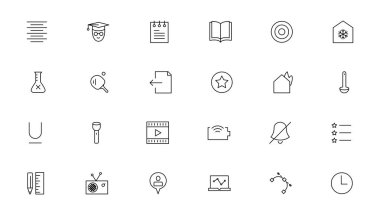 İnce çizgi simgeleri ayarlandı. İnce çizgi basit dış hat simgeleri, Piksel Mükemmel simgeler