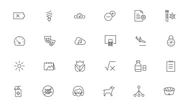 İnce çizgi simgeleri ayarlandı. İnce çizgi basit dış hat simgeleri, Piksel Mükemmel simgeler