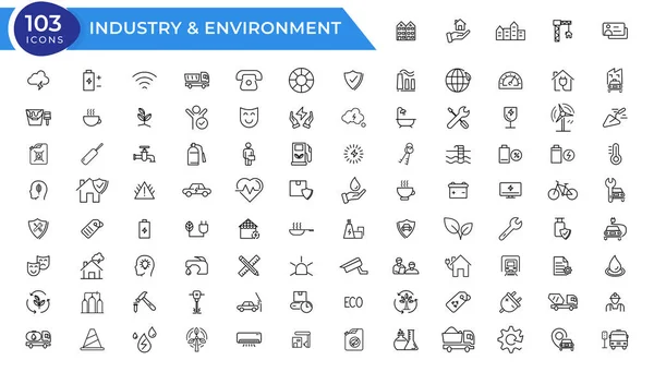 Industry Environment Icons Thin Line Icons Collection Vector Illustration — Stock Vector