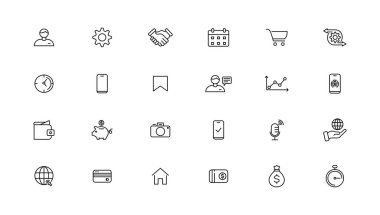 Popüler İnce çizgi simgesi seti. İnce Çizgi Özet Simgesi. Vektör illüstratosu 