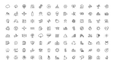 Çevre ve doğa ikonları koleksiyonu. Basit taslak simge koleksiyonu, Piksel Mükemmel simgeler, Basit vektör çizimi