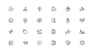 Çevre ve doğa ikonları koleksiyonu. Basit taslak simge koleksiyonu, Piksel Mükemmel simgeler, Basit vektör çizimi