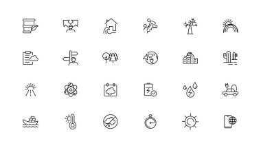 Çevre ve doğa ikonları koleksiyonu. Basit taslak simge koleksiyonu, Piksel Mükemmel simgeler, Basit vektör çizimi