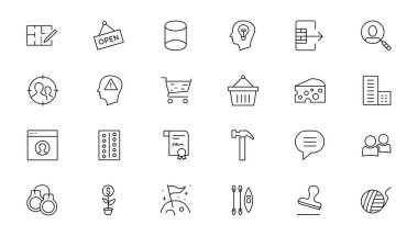 İnce çizgi ağ simgesi seti, basit taslak simge koleksiyonu, Piksel Mükemmel simgeler, Basit vektör illüstrasyonu