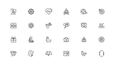 İnce çizgi Yaşam Tarzı ve Eğlence simgesi seti, basit taslak simgeleri koleksiyonu, Piksel Mükemmel simgeler, Basit vektör illüstrasyonu