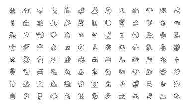 Çevre ve doğa ikonları koleksiyonu. Basit taslak simge koleksiyonu, Piksel Mükemmel simgeler, Basit vektör çizimi