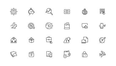 Dijital iş doğrusal simgeleri koleksiyonu. İnce çizgi ağ simgesi seti, basit dış hat simgeleri koleksiyonu, Piksel Mükemmel simgeler, Basit vektör çizimi