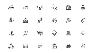 Ekoloji simgeleri ayarlandı. Doğa simgesi. Çevre yeşili simgeleri. Taslak simgesi 