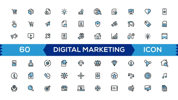 Digital Marketing Web Icons Line Style Marketing Blue Line Icons — Stock Vector