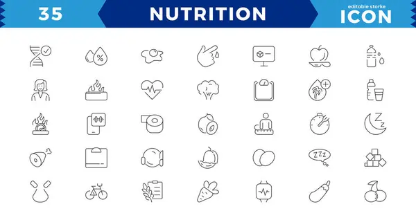 Nutrition Healthy Eating Icon Pack Collection Thin Line Icons Support — Stock Vector