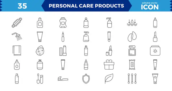 Outline Icons Related Personal Care Products Linear Icon Collection Skin — Stock Vector