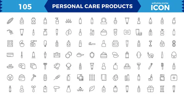 Outline Icons Related Personal Care Products Linear Icon Collection Skin — Stock Vector
