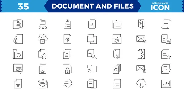 Set Icone File Documenti Linea Semplice Stile Arte Icone Pack — Vettoriale Stock