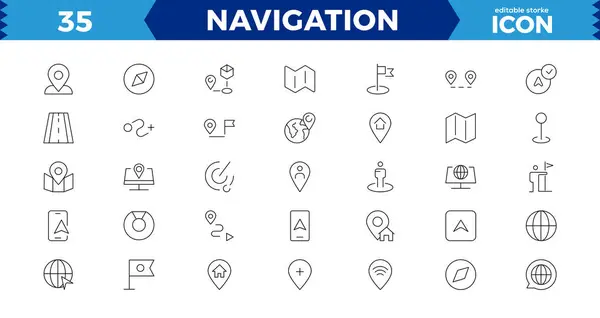 Navigation Icon Location Icon Set Containing Map Map Pin Gps — Stock Vector