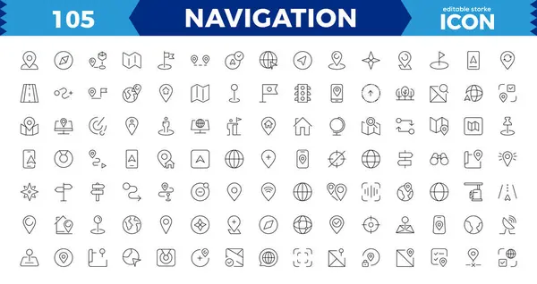 Navigation Icon Location Icon Set Containing Map Map Pin Gps — Stock Vector