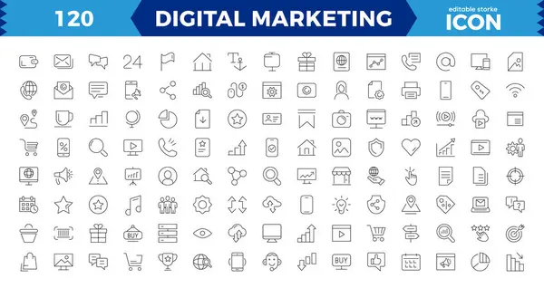 Big Set Digital Marketing Web Icons Content Search Marketing Ecommerce — Stock Vector