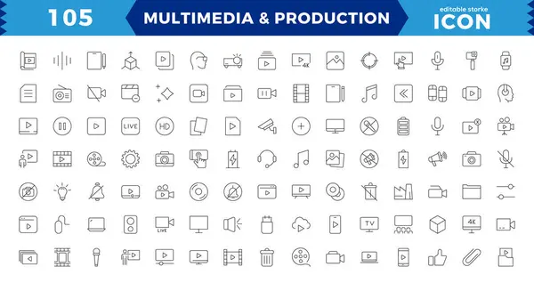 Multimedia Production Icon Set Cinema Icon Set Movie Sign Collection — Stock Vector