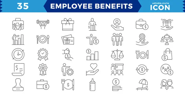 Employee Benefits Line Icon Set Pay Raise Maternity Rest Health — Stock Vector