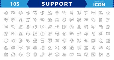 Müşteri Hizmetleri ve Destek - Simge Koleksiyonu Özeti. İnce Satır Seti Çevrimiçi Yardım, Yardım Masası, Hızlı Yanıt, basit semboller koleksiyonu gibi simgeler içerir. Vektör satırı simgeleri ve daha fazlası