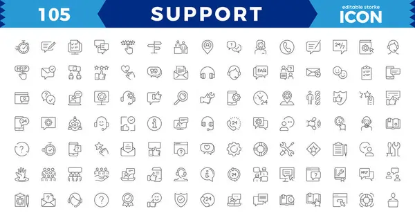 Customer Service Support Outline Icon Collection Thin Line Set Contains — Stock Vector