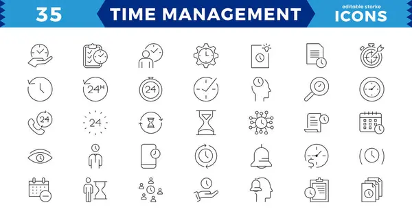Time Management Linear Icon Collection Editable Stroke Time Management Icon — Διανυσματικό Αρχείο