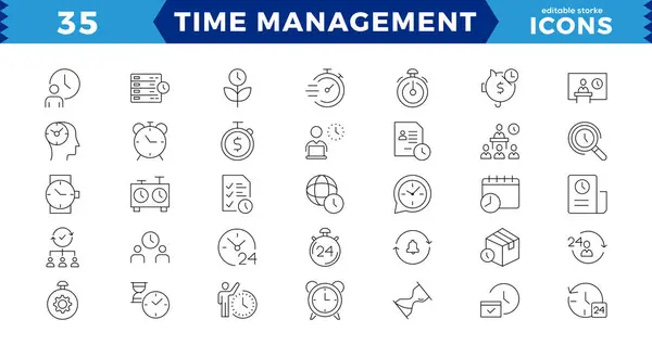Time Management Linear Icon Collection Editable Stroke Time Management Icon — Archivo Imágenes Vectoriales