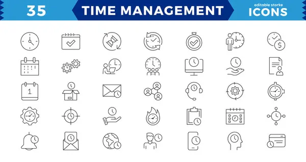 Time Management Linear Icon Collection Editable Stroke Time Management Icon — ストックベクタ
