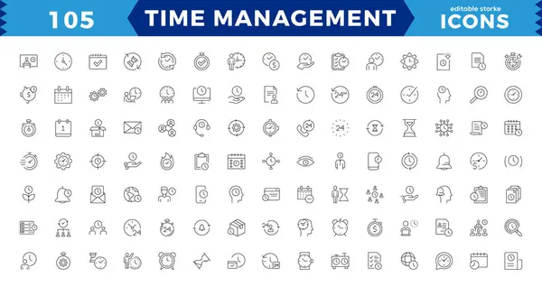 Time Management Linear Icon Collection Editable Stroke Time Management Icon Vector Graphics