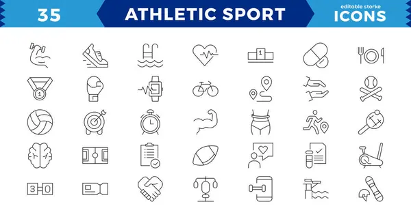 Simple Set Athletic Sport Related Vector Line Icons Содержит Такие — стоковый вектор