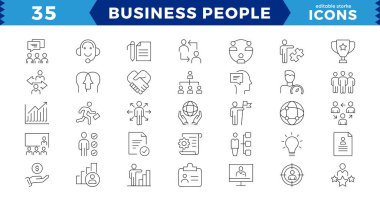  İş adamları pikseli mükemmel ikonlar, taslak ikon koleksiyonu, iş adamı ikon koleksiyonu. Takım çalışması, insan kaynakları, toplantı, ortaklık, Düzenlenebilir Vuruş