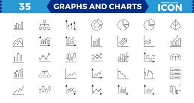 Büyüme çubuğu grafik pikseli mükemmel simge seti. Grafik ve Diyagram İlgili Vektör Çizgisi Simgeleri. İstatistik ve analitik vektör ikonu. İstatistik ve veriler, grafikler, para, aşağı veya yukarı ok. Düzenlenebilir vuruş