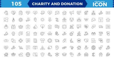 Bağış ve bağışta bulunan web simgeleri. İnternet ve mobil uygulama için gönüllü ve bağış simgeleri. Yardım, şefkat, dayanışma, sadaka, bağışta bulunma, gönüllü olma, bakım, hayır kurumu simgeleri. Düzenlenebilir vuruş