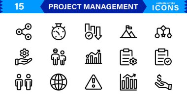 Proje Yönetimi Simgesi Seti - Çevik, Zamanlama ve Takım Yönetimi için Yüksek Kaliteli Grafikler