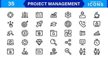 Proje Yönetimi Simgesi Seti - Çevik, Zamanlama ve Takım Yönetimi için Yüksek Kaliteli Grafikler