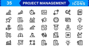 Proje Yönetimi Simgesi Seti - Çevik, Zamanlama ve Takım Yönetimi için Yüksek Kaliteli Grafikler